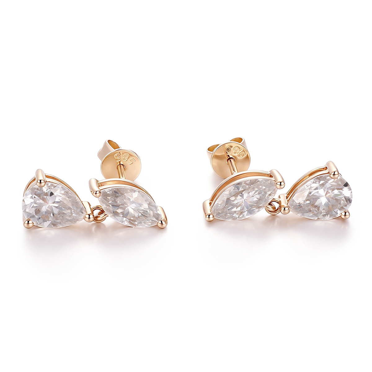 Boucle d'oreille en or jaune 14 carats avec diamant de laboratoire