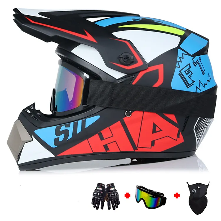 रंगीन रेट्रो 3 के साथ पूरा चेहरा पहाड़ बाइक मोटरबाइक हेलमेट नि: शुल्क उपहार