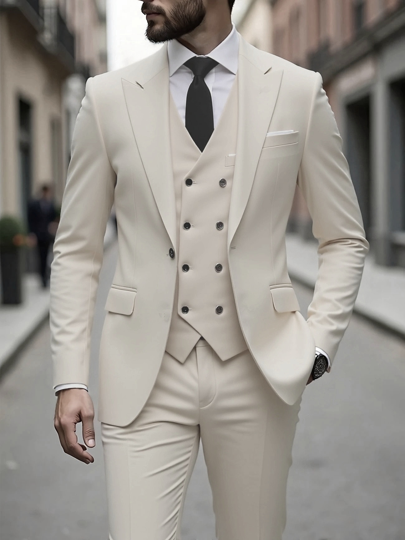 Beige-top-waistcoat-dress pants
