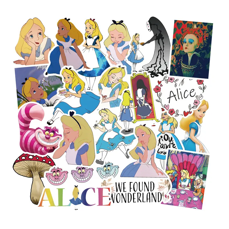 50 pièces classique conte de fées Alice dessin animé Graffiti autocollants pour fille livre réfrigérateur vinyle fantaisie pays des merveilles décor étiquette