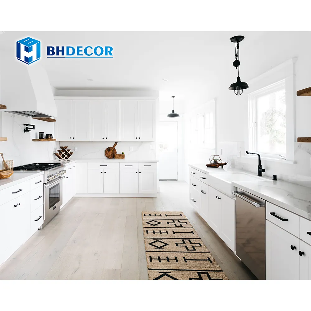 One Stop soluzione Frameless vaniglia francese colomba di ghiaccio bianco satinato rivestimenti in legno Shaker porta armadi da cucina per cucina e bagno