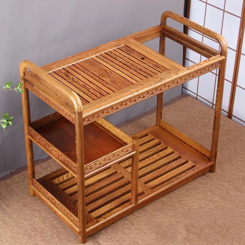 Versión extendida del carrito de té de madera con alas de pollo.