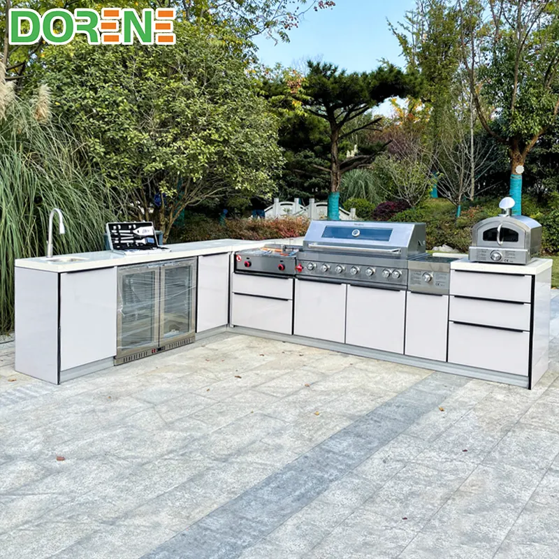 2021 Dorene moderno modulare L forma all'aperto Mobile cucine di campeggio isola BBQ con Grill In giardino