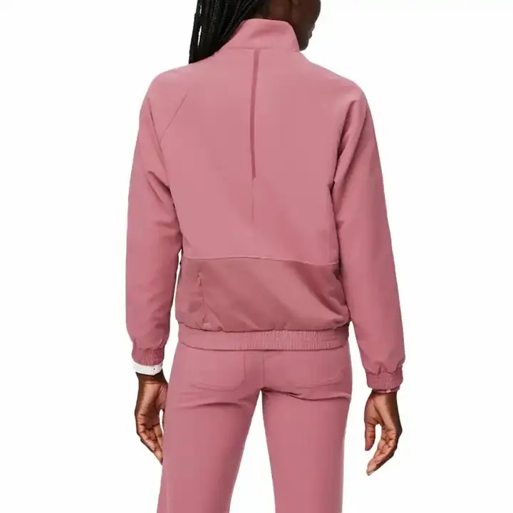 Sweat à capuche pour femme solide Logo personnalisé à manches longues utilitaire Performance Quartz infirmière uniforme échauffement solide gommage vestes avec fermeture éclair