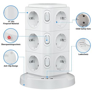<strong>12</strong> AC Outlets Electronic Extension Power Plug <strong>Socket</strong> with Overland Protection with USB Night Light Power Strip - Product Image 6