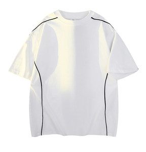 ハイストリートスタイル半袖Tシャツインセットスレッドデコレーション100% コットンボックスフィットクルーネックプリントブランクTシャツ
