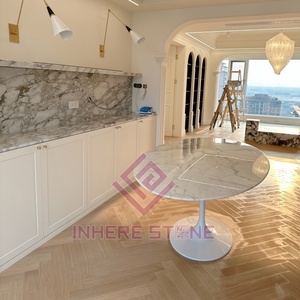 Sang Trọng Bằng Đá Cẩm Thạch Trắng Đá Tự Nhiên Statuario Tulip Bảng Hiện Đại Trung Tâm Cho Nhà Khách Sạn Căn Hộ Hình Bầu Dục Bàn Ăn - Product Image 4