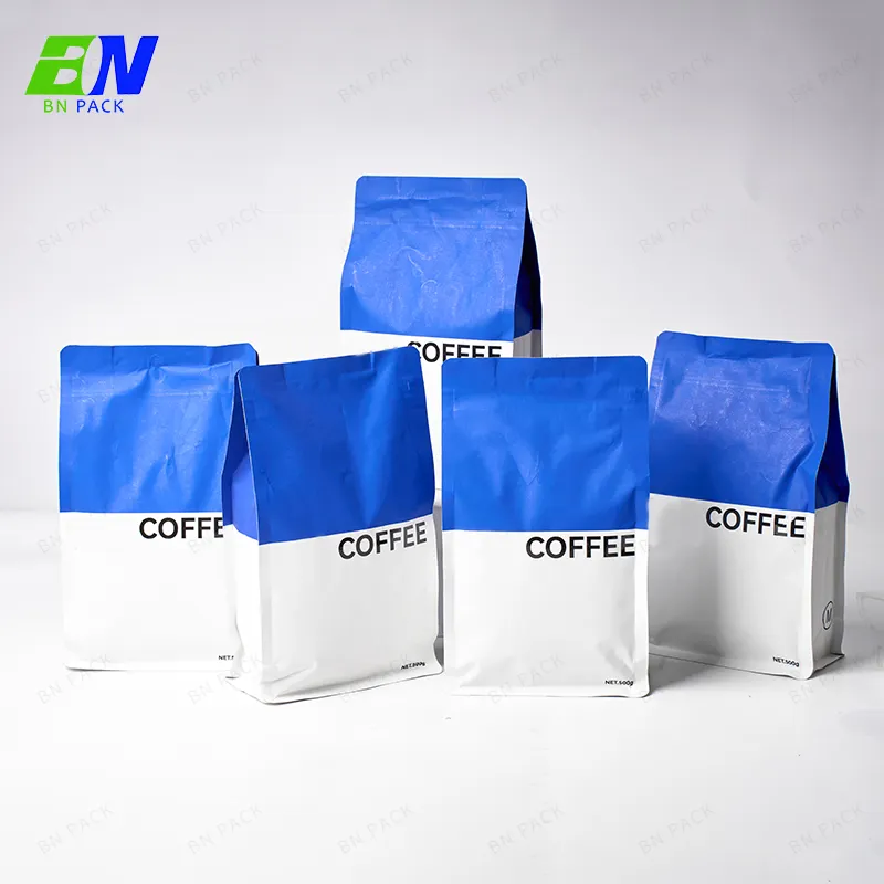 Vana gıda ile özelleştirilmiş biyobozunur kahve düz dipli çanta plastik torba 500g 1000g çay PE gıda paketi şeffaf çanta
