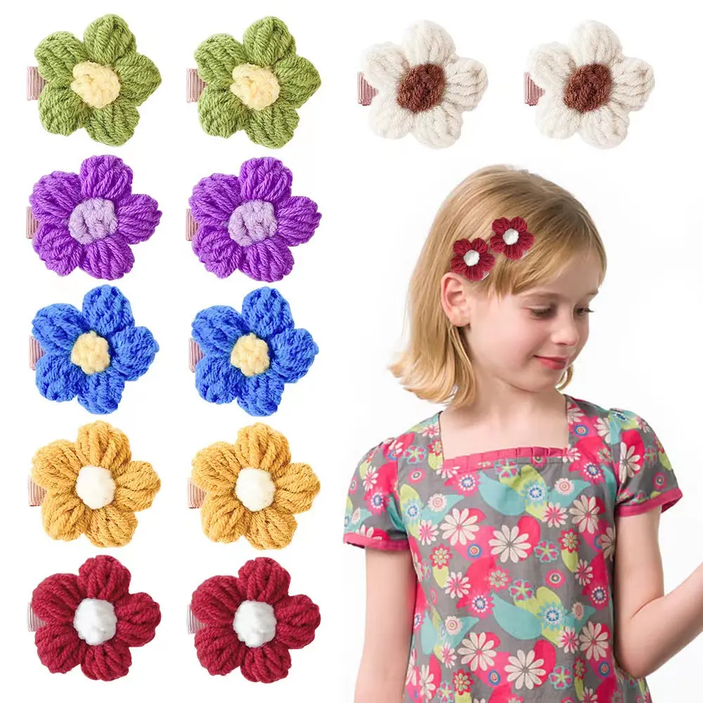 Vintage bambini tessuto fiori di lana margherite Puff fiore forcina dolce Bang Clip accessori per capelli laterali per bambini ragazze