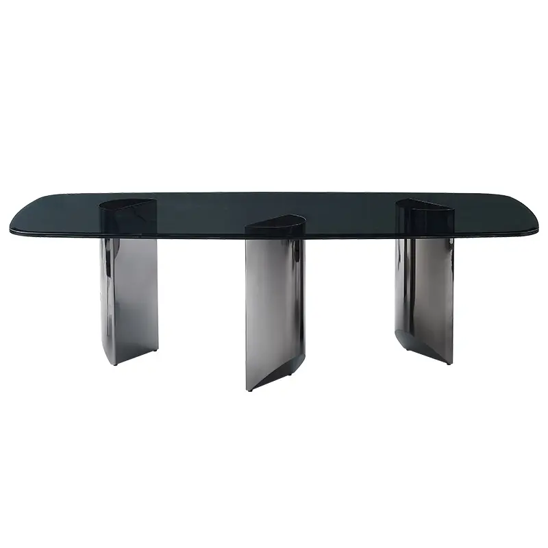 Mesas de comedor de lujo, juego de mesas de comedor de vidrio templado de acero inoxidable para el hogar minimalista moderno, muebles de comedor