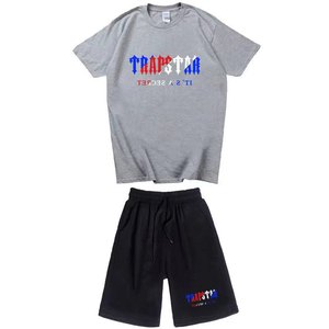 Fashion Street Casual Sports Short-sleeved Suit Blue, White, Gray and <strong>Black</strong> Printed T-shirt Set