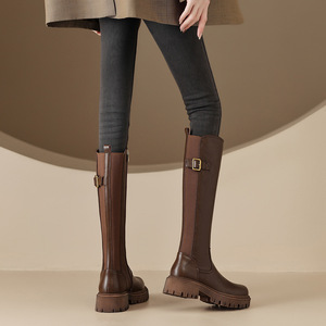 Nhà Máy Bán Buôn Phụ Nữ Của Da Vòng Ngón Chân Cưỡi 2024 Thiết Kế Mới Nâu Đầu Gối Cao Khởi Động Cho Phụ Nữ - Product Image 4