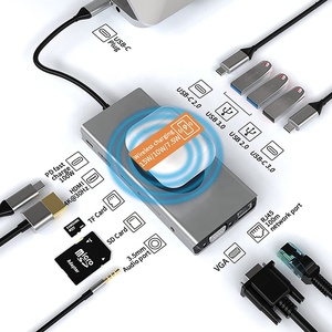 13合1设计多功能C型集线器USB C至4K HDMI高清电视VGA RJ45以太网3.5毫米音频适配器，带无线充电器 - Product Image 1