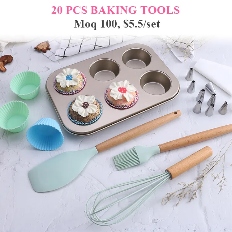Utensílio de silicone para bolo, utensílio para cozinhar bolos, bico para confeiteiro, materiais de confeitaria profissional, conjunto de ferramenta de decoração de bolo, 20 peças