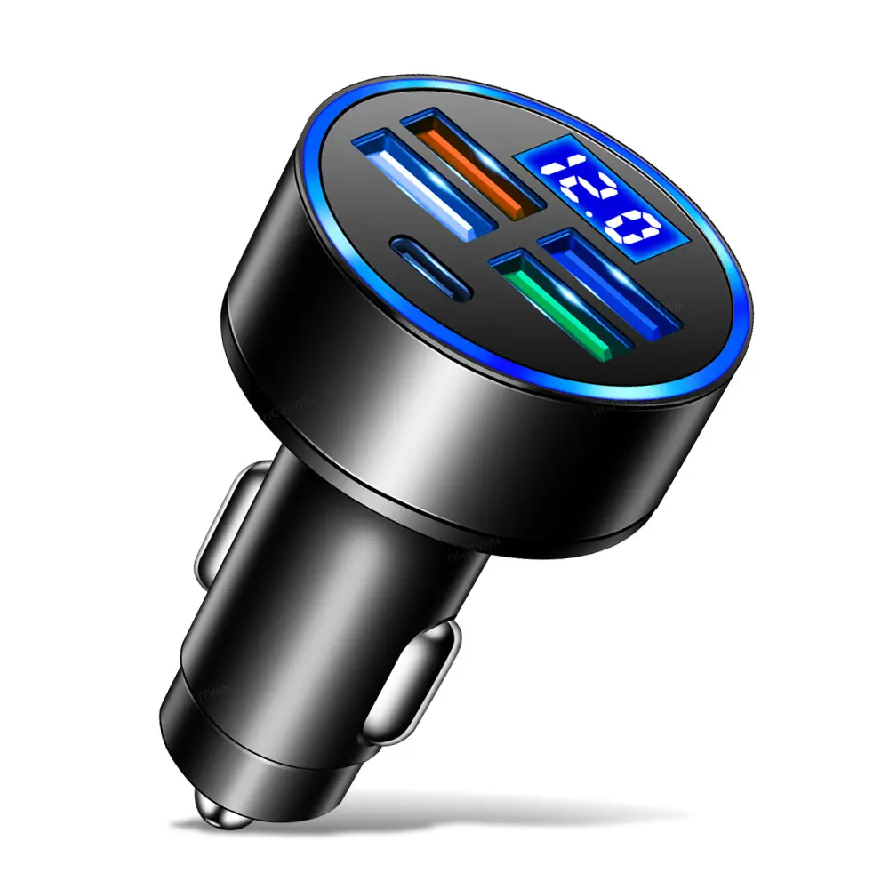 Adaptor Pengisi Daya USB C Pengisian Cepat Layar LCD Tampilan Digital Pengisi Daya Ponsel Mobil 5 In 1 Pengisian Cepat