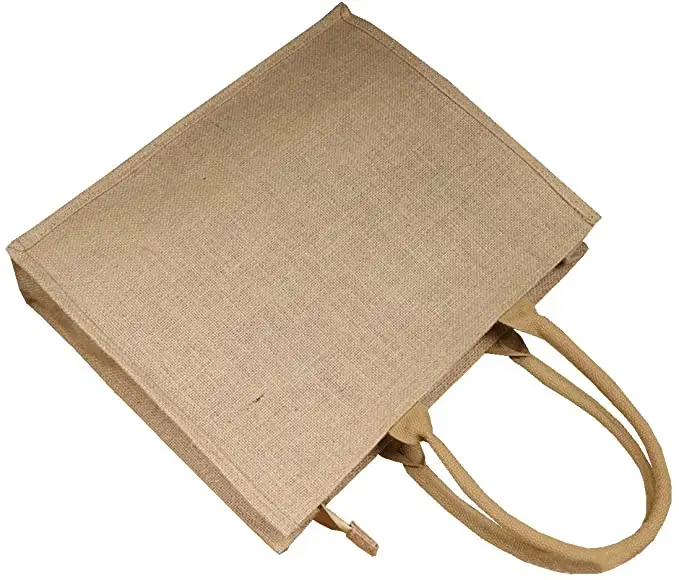 Grosir tas jinjing goni rami dengan pegangan dan ritsleting tugas berat dapat digunakan kembali tas belanja ramah lingkungan