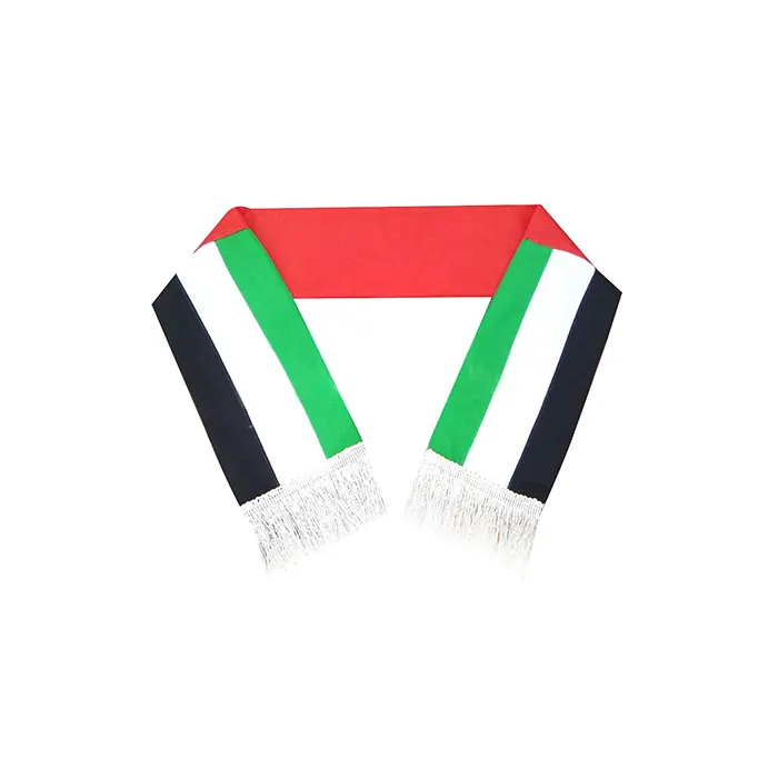 Tecido de poliéster cetim barato 15x150cm Custom Design Logo Double Side Impressão UAE Dia Nacional País Cachecol Lenços