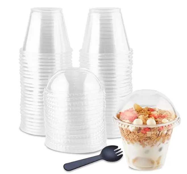 Multiple use disposable plastic takeaway packaging dessert cup yogurt custom logo pet milk tea cups clear cups with dome lid