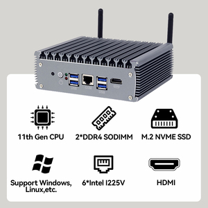 מיני מחשב ללא מאוורר אינטל ליבות i3 i5 i7 1165G7 6 אתרנט RJ45 DDR4 Win11 לינוקס PCIe USB מחשב מיניpc Pfsense נתב חומת אש