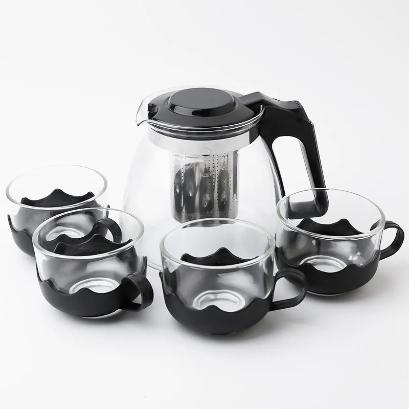 2024 Teekanne 5-teiliges Set hitzebeständiger Glas-Teeekanne Filter Gesundheit Tee-Kessel-Set von Blumenbrauengerät Tee-Set
