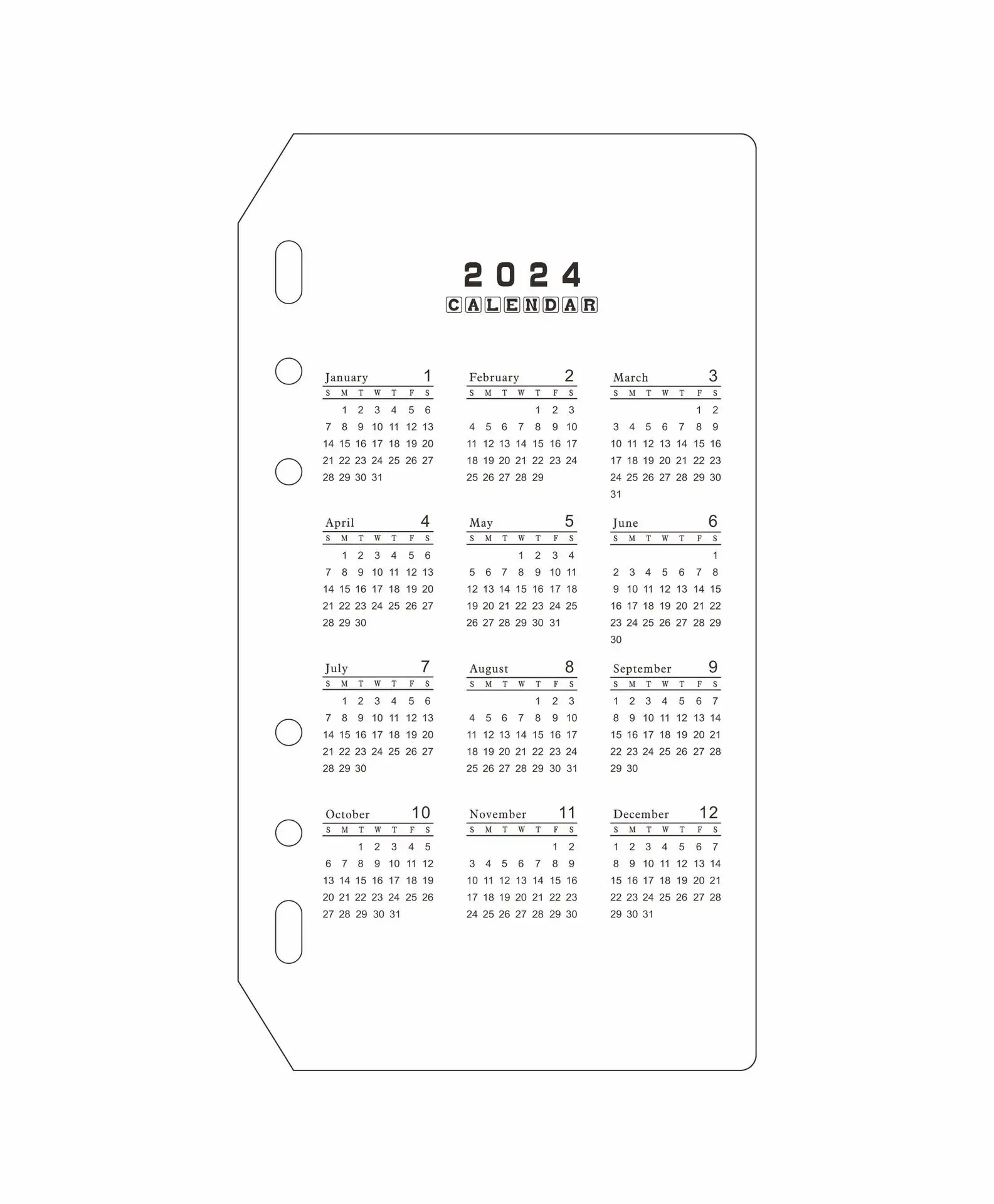 A5 A6 kalender 2024 Loose-leaf, kalender pembagi lembar partisi Baffle PP transparan Matte standar 6 lubang pembagi untuk Binder