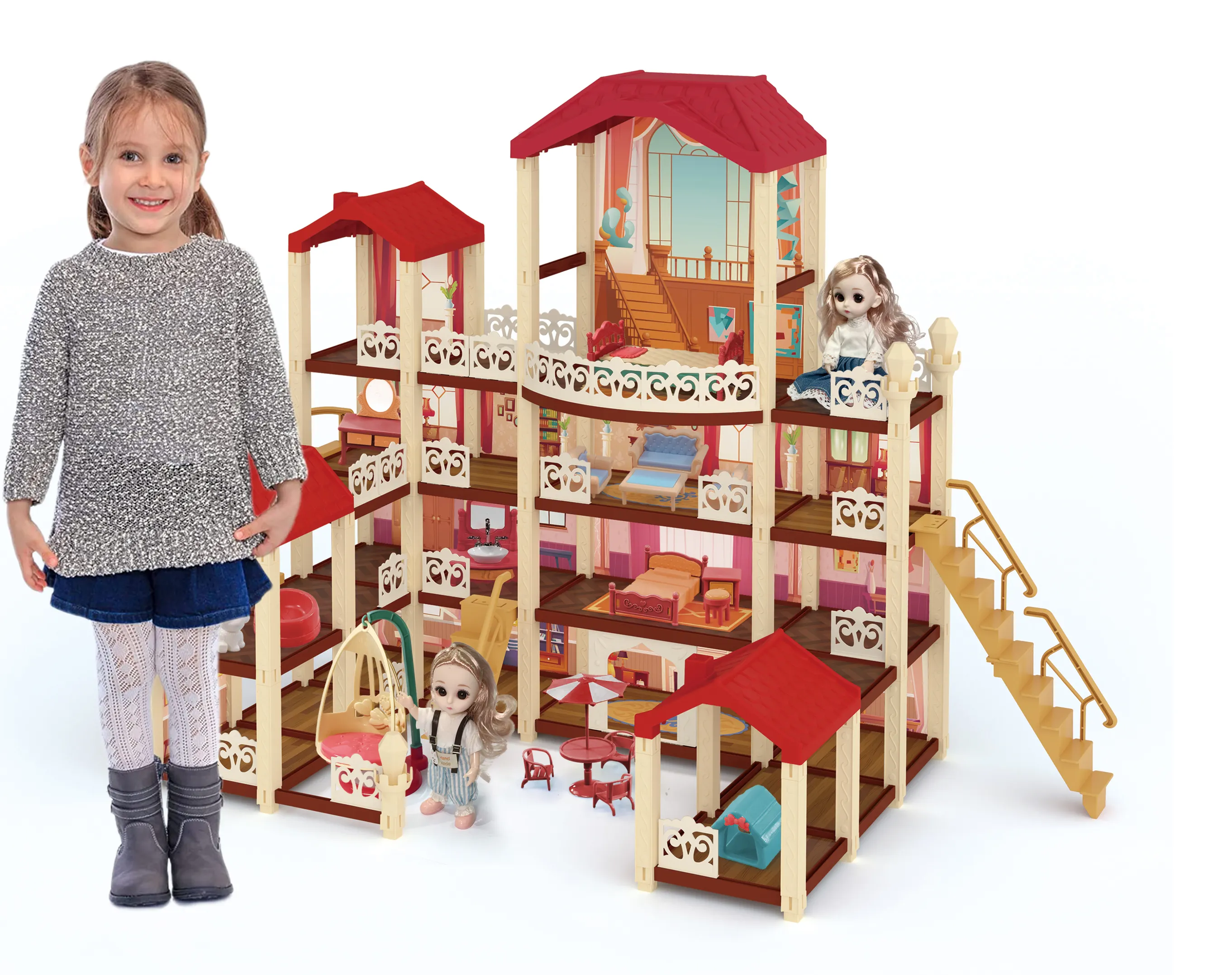 Kids Birthday Presents Gabbys Doll house Wooden DIY Miniature Doll House Dreamhouse Furniture Plastic para Toddler