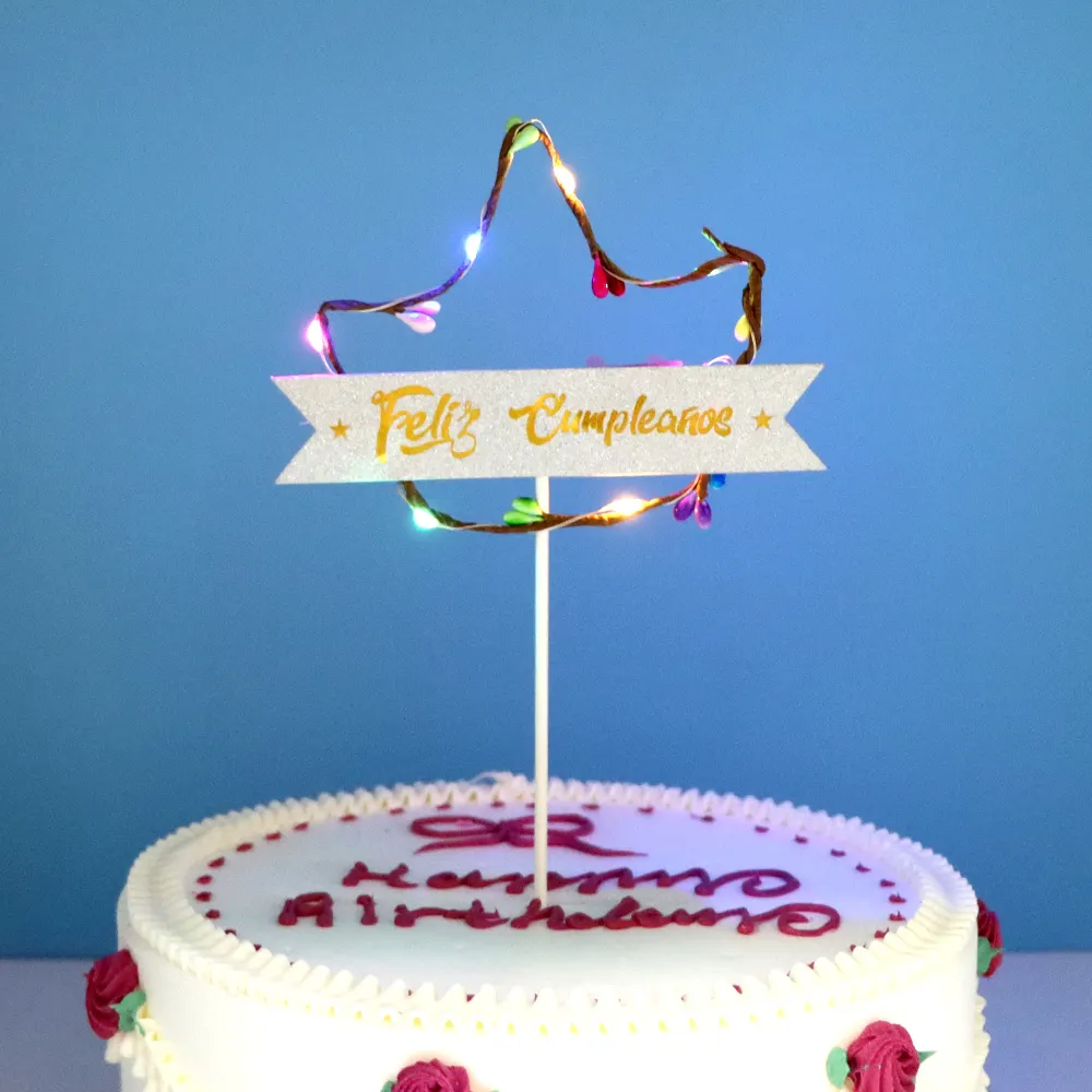 LED ışık Garland Vine mutlu doğum günü düğün doğum günü partisi kek dekorasyon kek Topper