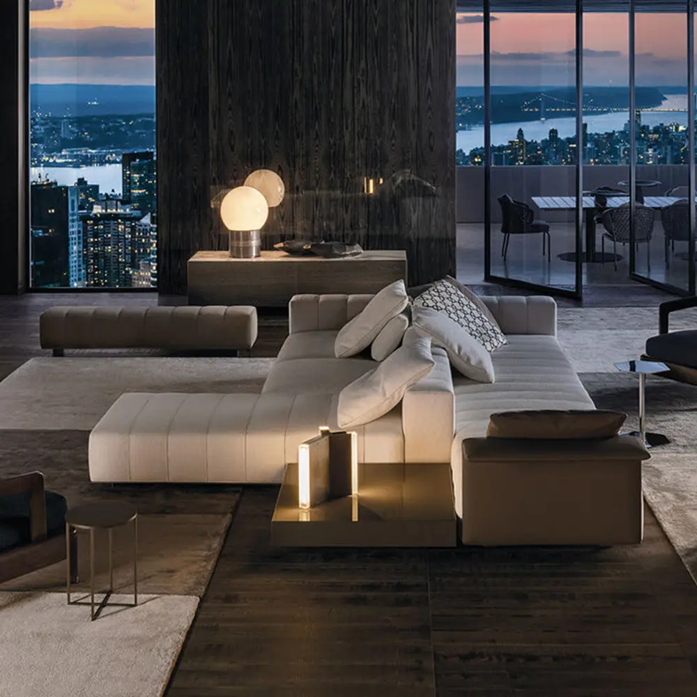 Sofá modular italiano, sofá moderno de couro genuíno com grão superior e alta qualidade, cama para sala de estar