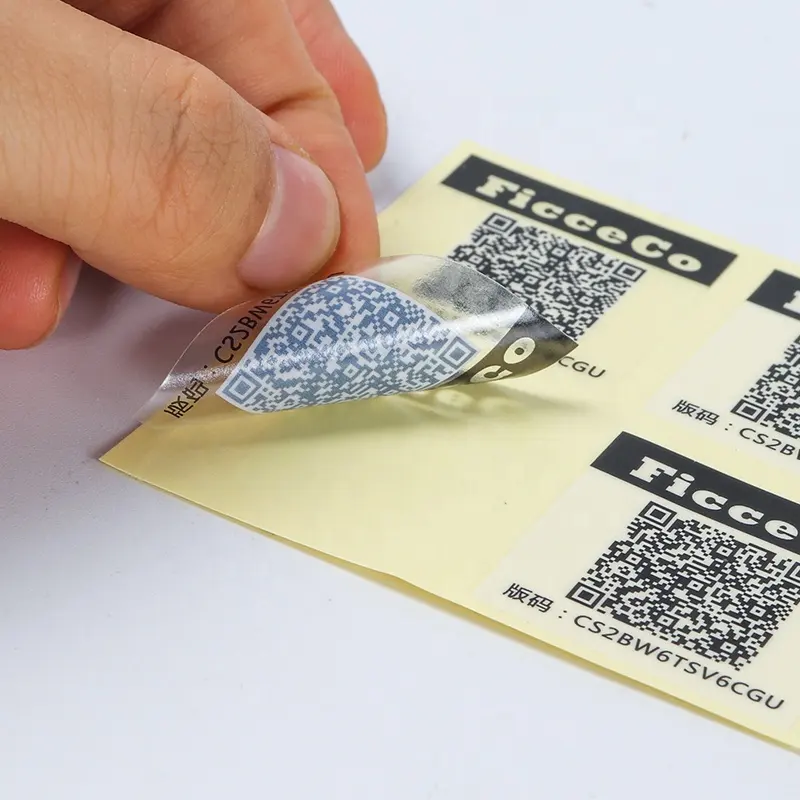 Etichetta di stampa personalizzata codice a barre variabile in pvc/codice qr adesivo rimovibile codice qr adesivo con codice a barre void con codice qr