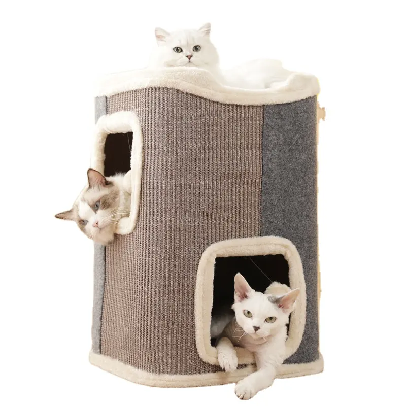 Cat Tree Condo Barrel Tower - Natural Sisal-Covered Scratch Cat Tree Barrel with Top High Edge Removable Snuggle Bed