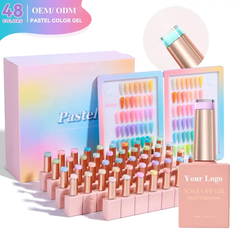 Etiqueta privada 15ml esmalte de unha, 48 cores macarone 0.5oz uv semi permanente base uv led conjunto de esmalte de unha