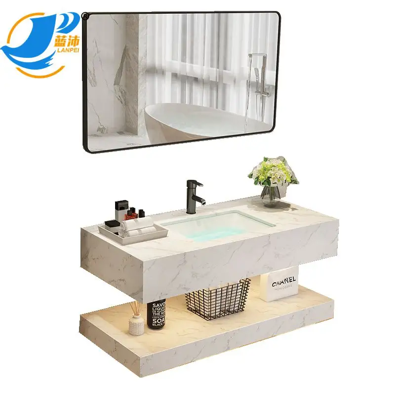 Lanjia-lavabo de mármol para baño, tocador con lavabo y espejo, tocador moderno, modelo AT001, 2022