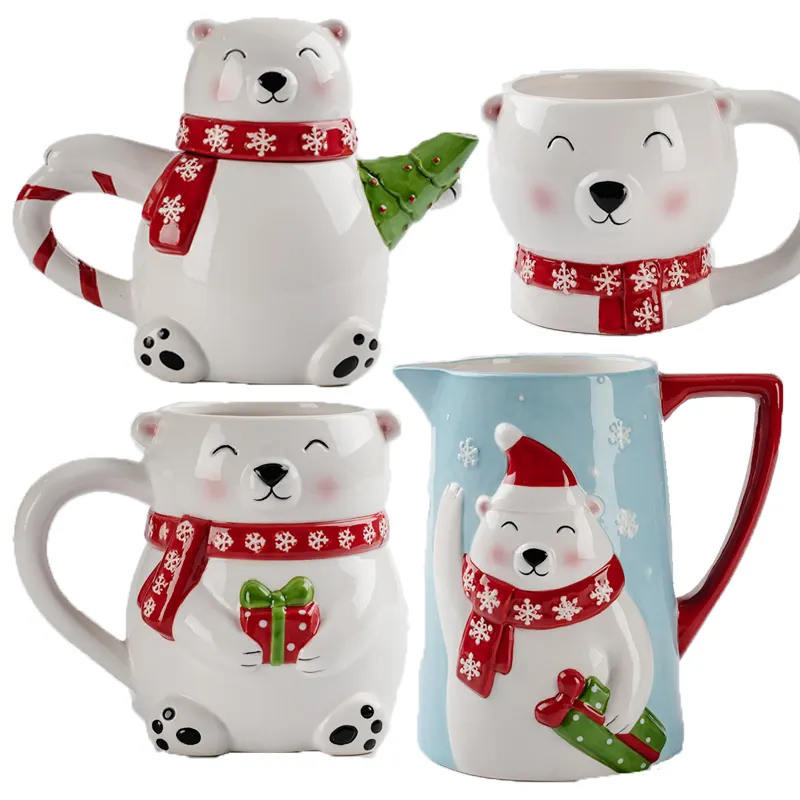 Polar Bear Coffee Mug 3D Cute Animal Ceramic Tea Pot Milk Pitcher Bulk Christmas Mugs