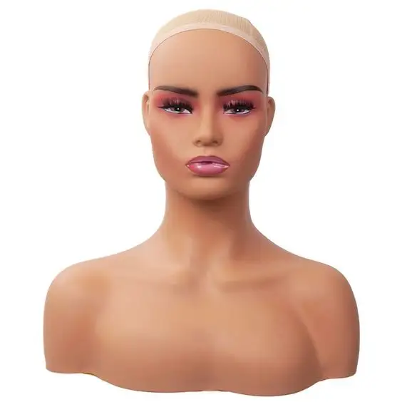 Maniquí femenino realista para exhibición de maquillaje, cabeza de maniquí con hombros, peluca de joyería facial, gran oferta