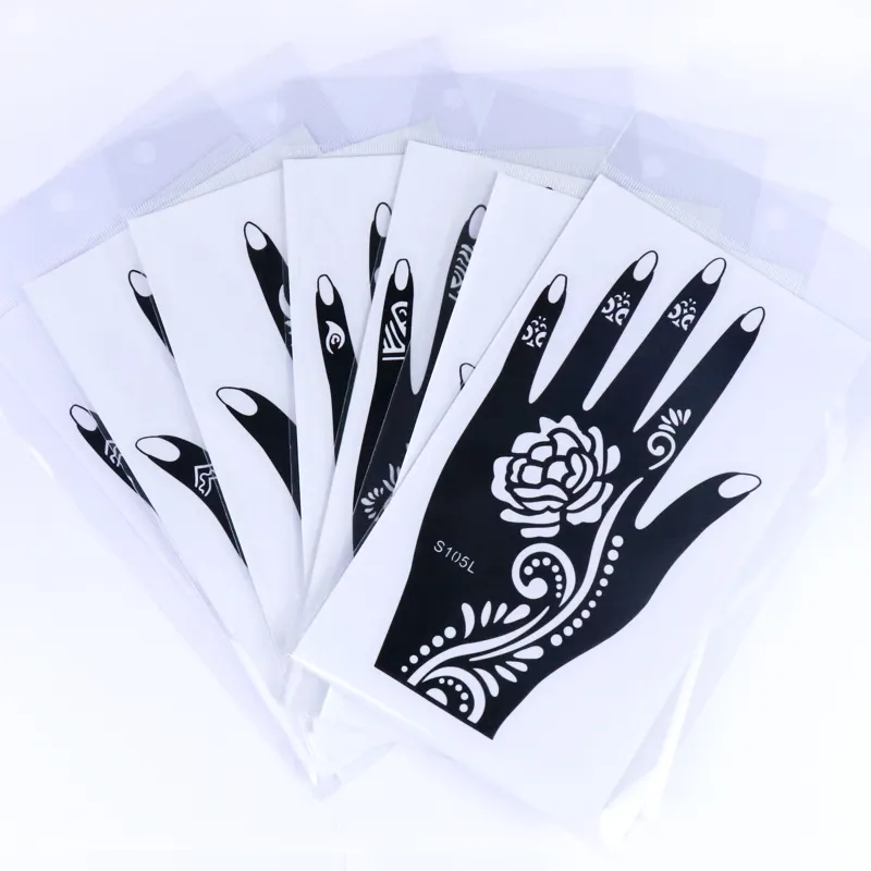 Adesivi temporanei per tatuaggi all'henné con motivo floreale in pizzo impermeabile nero