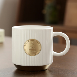 经典立式条纹陶瓷咖啡杯500毫升陶瓷拿铁牛奶水杯广告贴牌欢迎