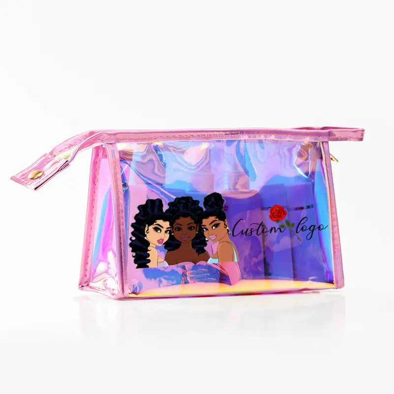 Holographic Waterproof Transparent PVC Bag OEM Travel Make up PVC Toiletries Bag Makeup Organizer Zipper print logo Bags