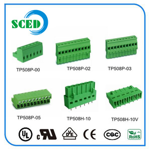 Bloco <span class=keywords><strong>terminal</strong></span> <span class=keywords><strong>pluggable</strong></span> preto personalizado SCED de 5.08mm 300V 15A 2-24 Pólos bloco <span class=keywords><strong>terminal</strong></span> de encaixe do PWB PA66 CEUL