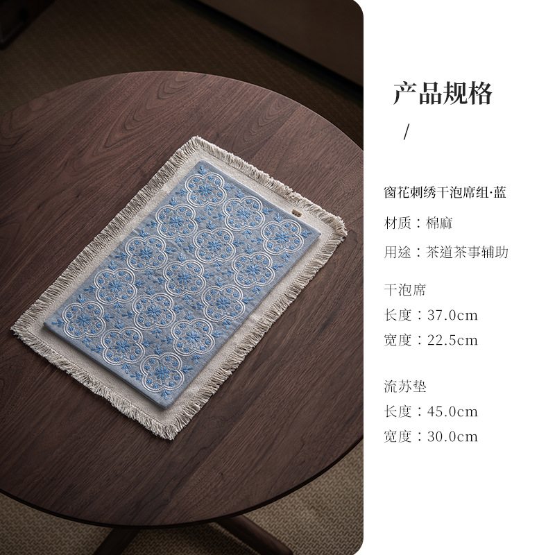 Juego de alfombrillas de espuma seca con bordado decorativo para ventanas - azul