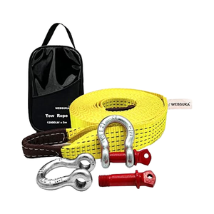 Heavy Duty 6m Yellow Tow Straps Recovery Kit with 5 Tons Break Strength <strong>Welded</strong> <strong>Chain</strong> D-Ring Shackles for Vehicle Boat Towing - Product Image 1