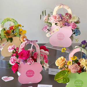 Sacchetti per Bouquet di fiori in carta Kraft con manico per negozi di fiori, imballaggi per confezioni regalo a prova di acqua