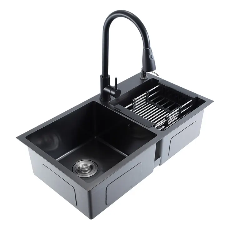 Sus 304 in acciaio inox Nero Bagno cucina lavello Doppia Vasca Personalizzato quarzo lavello in cucina Contiene di scarico