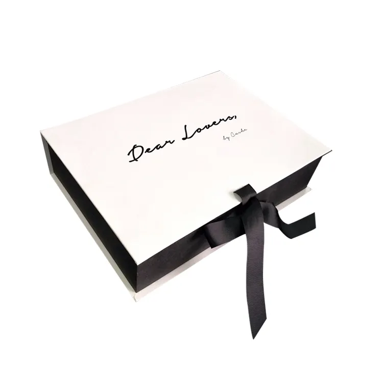 Роскошная Белая магнитная лента с логотипом на заказ, картонная Складная Подарочная коробка для вечернего платья