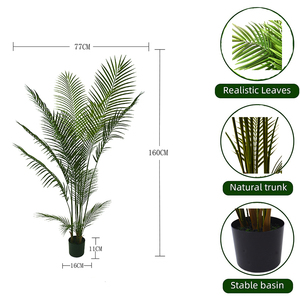 Oh Arts High Quality Customization 160 CM Height UV Protection Artificial Areca Palm <strong>Tree</strong> Potted Plants in Black Plastic Pot &quot;