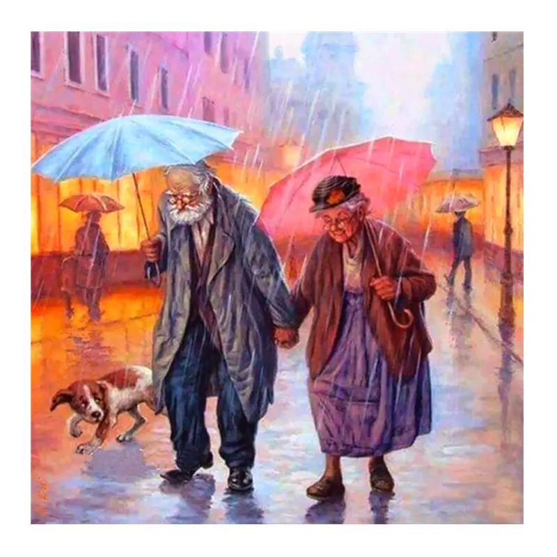 Pintura de diamante completo para retrato de pareja, mosaico de lluvia de ciudad, nuevo diseño, decoración del hogar, foto a personalizada, lienzo Acrílico