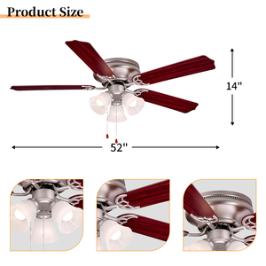 Trong Nhà Phòng Khách Gỗ Hô Mộc 5 Lưỡi Quạt Trần Bằng Gỗ 52 Inch Điện Quạt Trần Mộc Mạc Với Ánh Sáng - Product Image 5