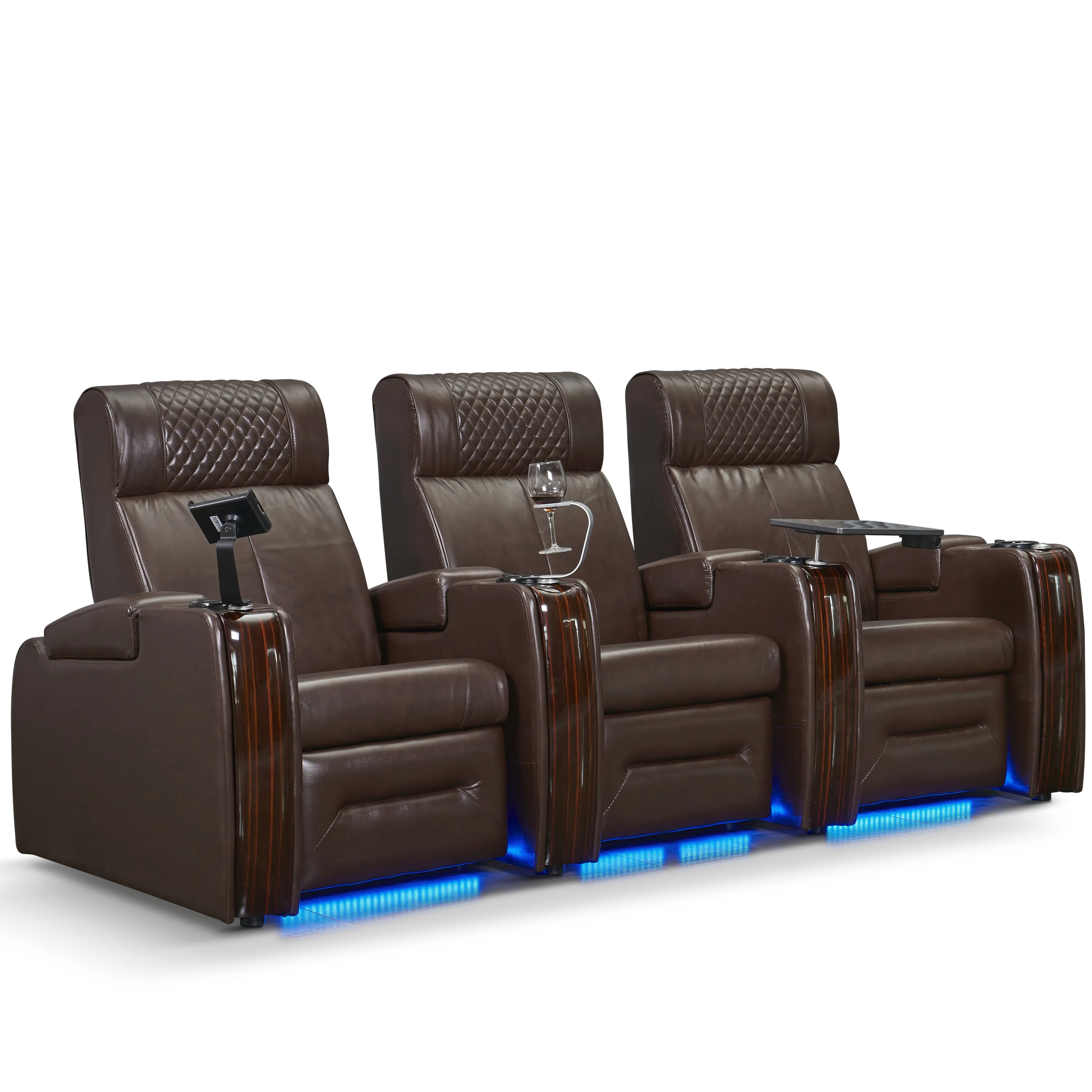 Silla reclinable de cuero con luces LED y USB, sillón de sistema de cine de películas VIP