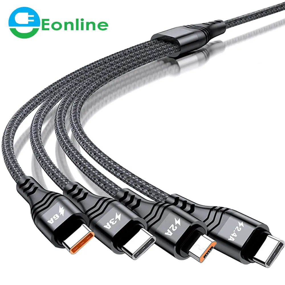 Eonline 4-en-1 câble USB Type C pour téléphone Samsung Xiaomi Micro USB 4-en-1 charge rapide cordon chargeur USB type-c câble