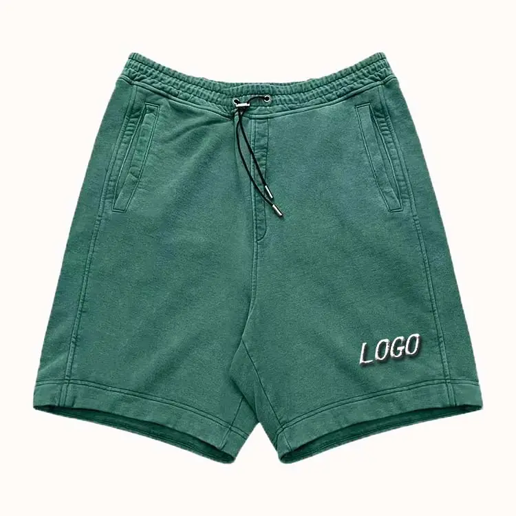 Short de sport personnalisé en éponge française 100% coton lavé noir Short de sport à cordon pour hommes