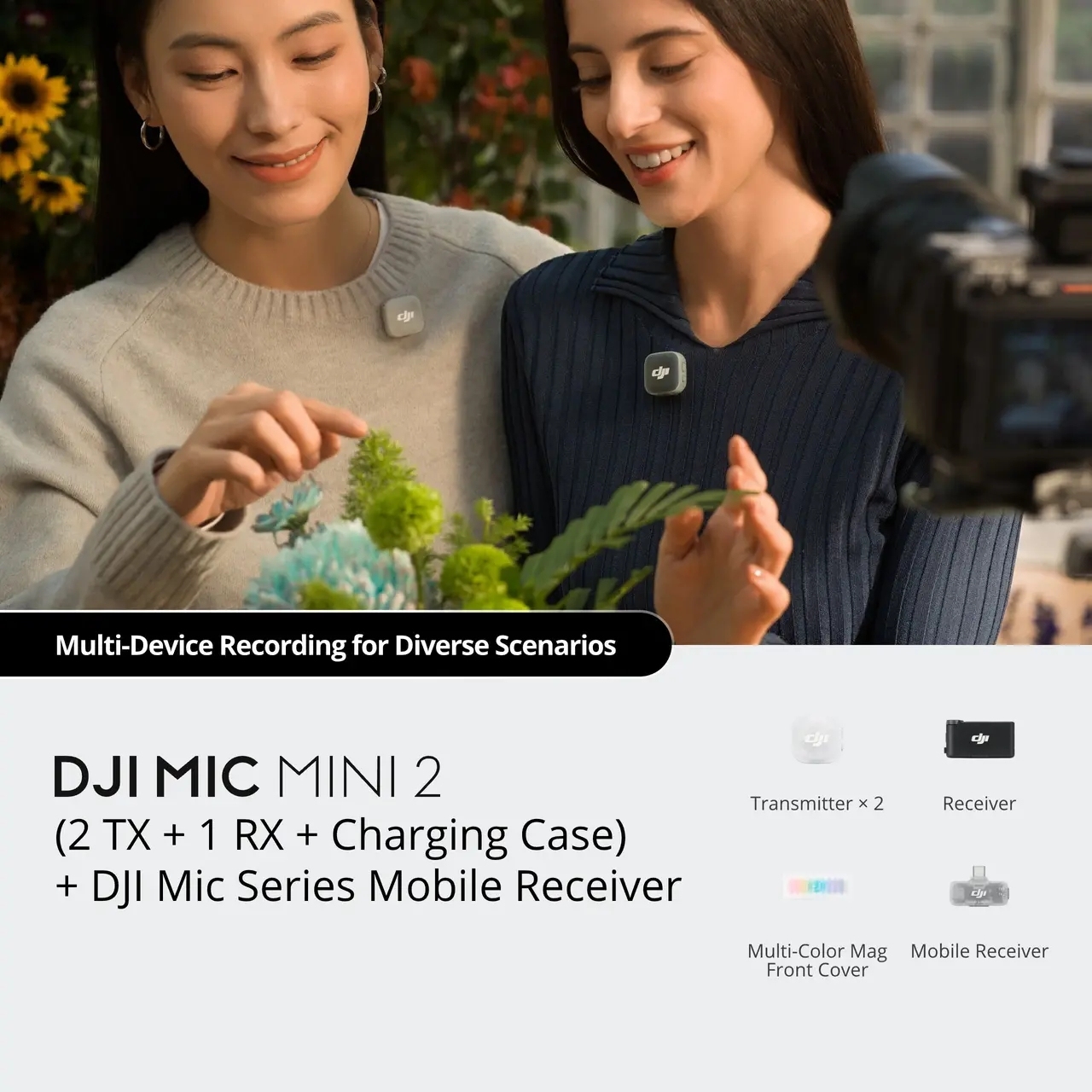 Mic Mini 2 (2 TX + 1 RX + Charging Case) + Receiver -black